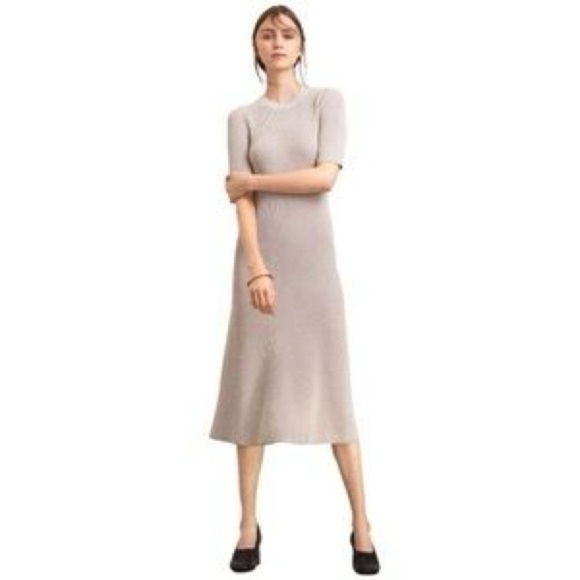 Wilfred Aritzia Knit Woven Crochet Silhouette Cream Beige Midi Fishtail Dress - Picture 3 of 11